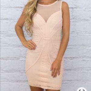 “Your Hand to Hold”. Mini Lace dress in peach. Size Large.